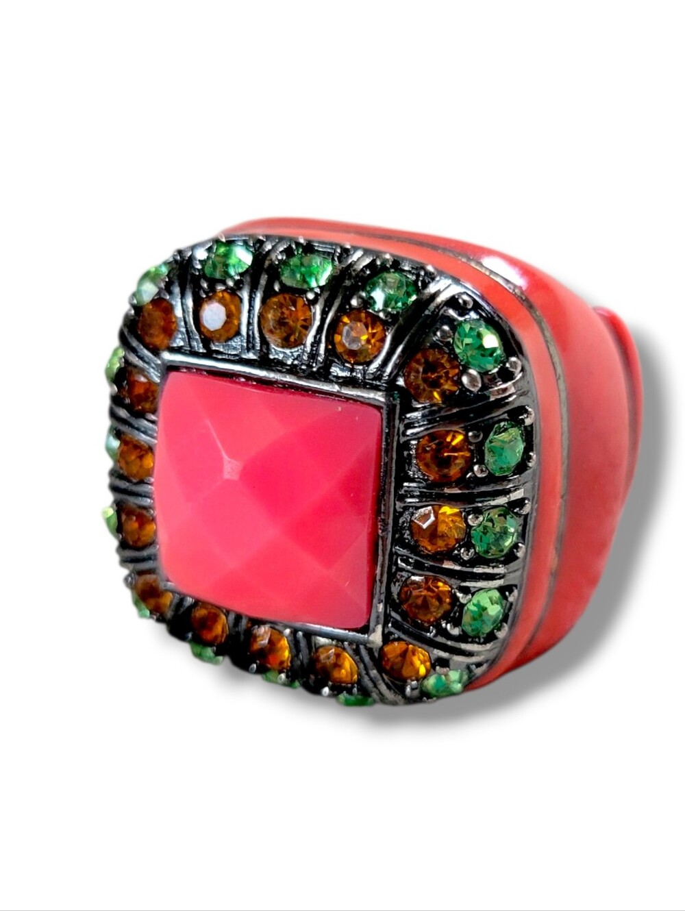 GUC Bold Chunky Mod Coral Pink Cocktail Statement Stretch Ring (US 7.5) - Picture 2 of 15